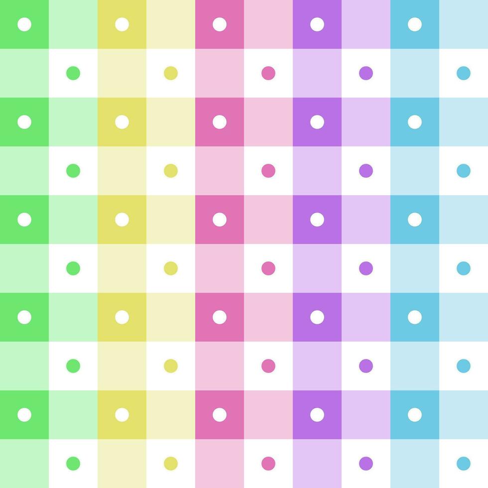 Pastel rainbow polka dot circle seamless checkered pattern design for wrapping paper, picnic mat, tablecloth, fabric background, scarf. vector