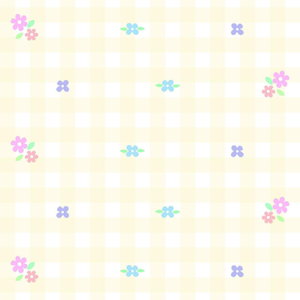 cute colorful flowers pastel plaid background gingham pattern background vector cartoon illustration tablecloth picnic mat wrapping paper mat cloth textile scarf