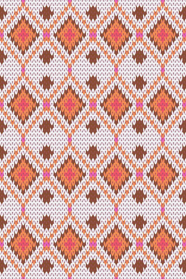 Seamless knitted fabric pattern. Pink, brown, white, yellow pattern. Vector illustration.