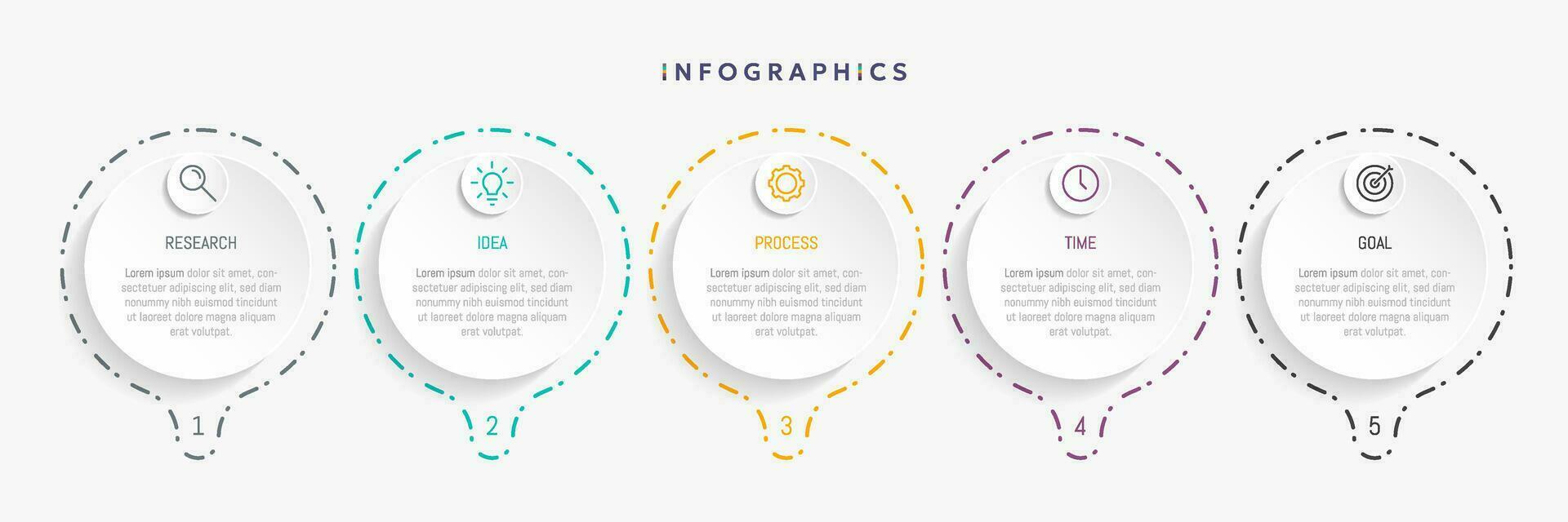 Modern business infographic template, circle shape with 5 options or steps icons. vector