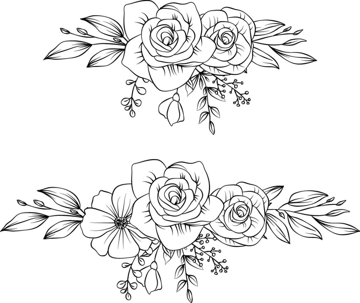 Clásico flor vector imagen. bosquejo composición, rosas, y hojas, negro y blanco mano dibujado flores