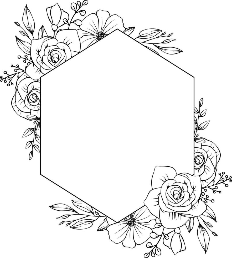 Hand drawn Botanical vector illustration. Black and white flower bouquet, floral sketch