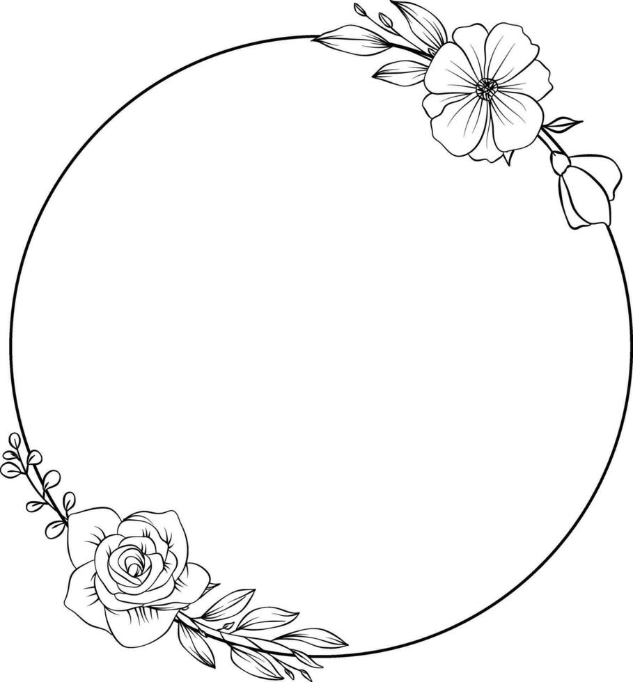 Hand drawn Botanical vector illustration. Black and white flower bouquet, floral sketch