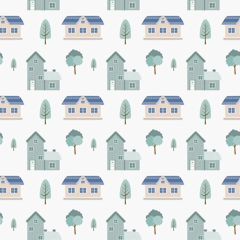 Cute House Seamless Pattern vector