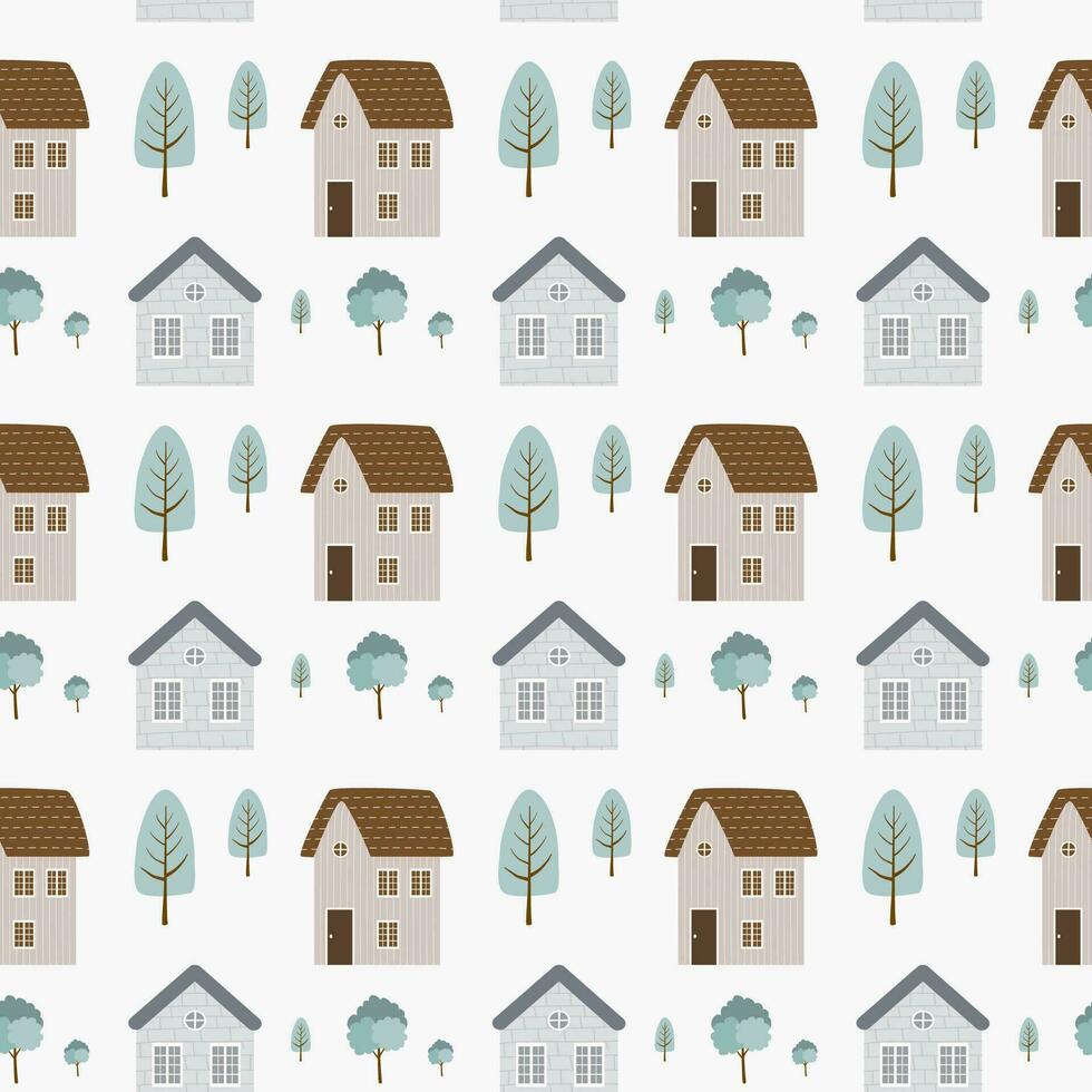Cute House Seamless Pattern vector