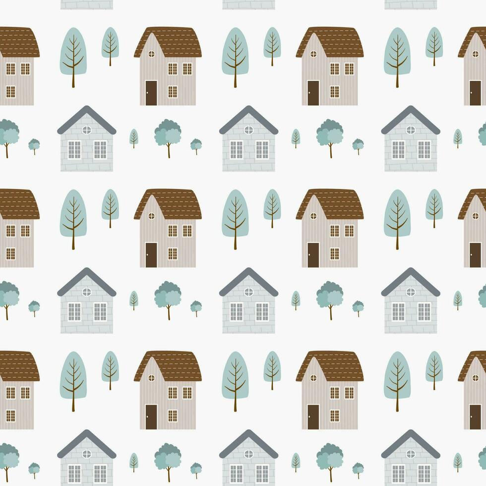 Cute House Seamless Pattern vector