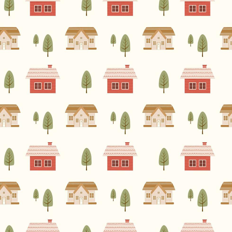Cute House Seamless Pattern vector