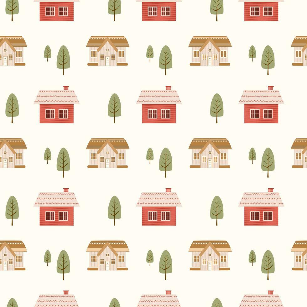 Cute House Seamless Pattern vector