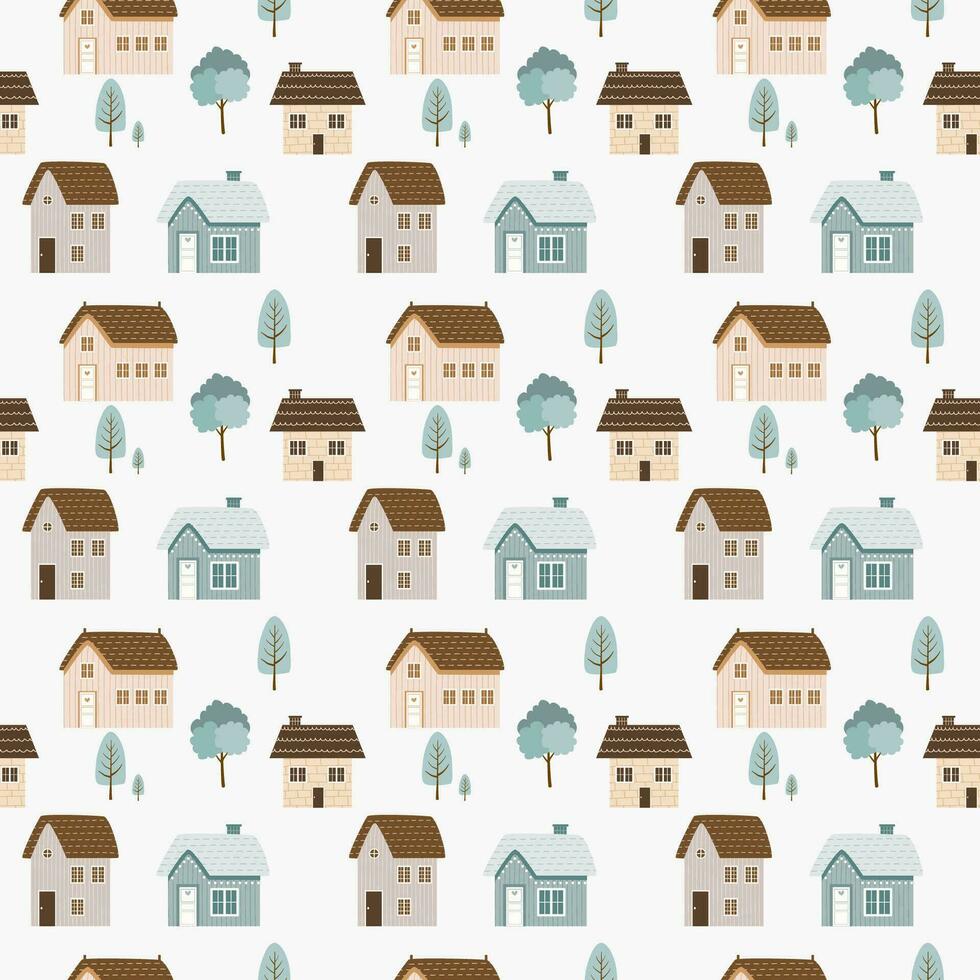 Cute House Seamless Pattern vector