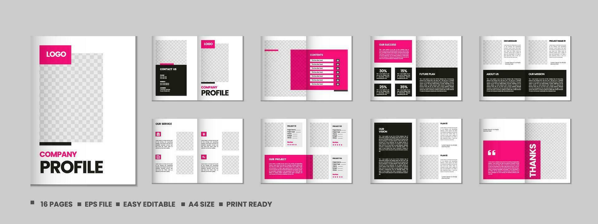 Company profile, multipage flyer brochure, 16 pages portfolio magazine, annual report, catalog and a4 multipage template design vector