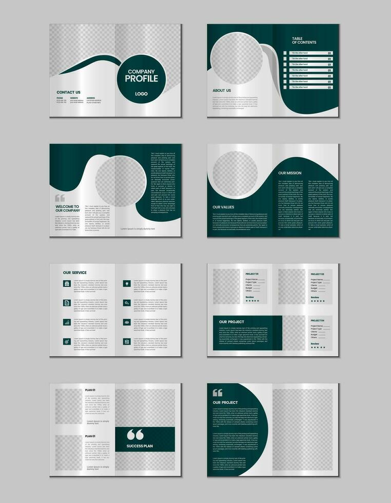 empresa perfil, multi página volantes folleto, portafolio revista, anual informe, catalogar y a4 multi página modelo diseño vector