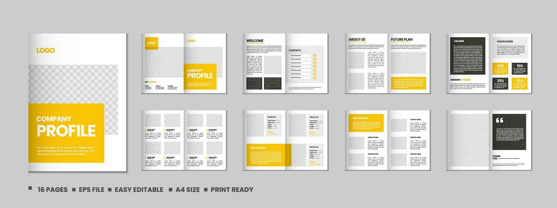 Company profile, multipage flyer brochure, 16 pages portfolio magazine, annual report, catalog and a4 multipage template design vector