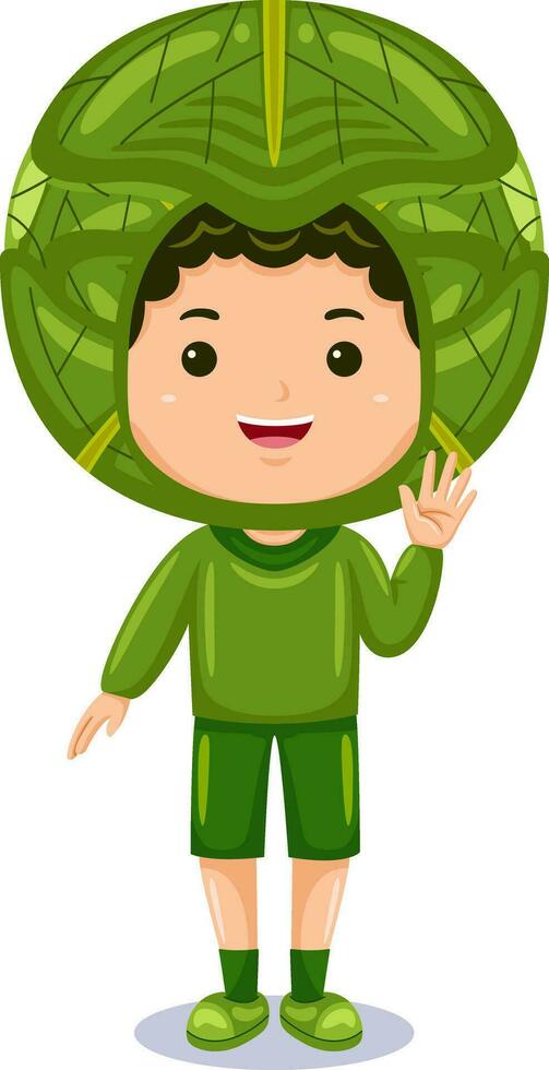 chico niños vistiendo vegetal disfraz vector