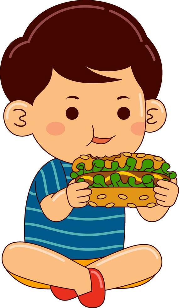 cute boy kids eating vector illustration