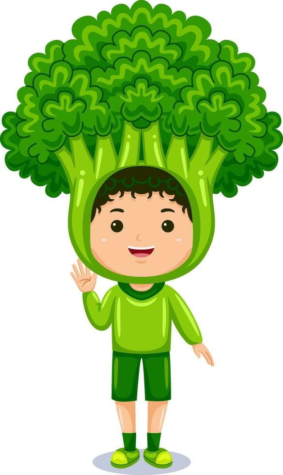 chico niños vistiendo vegetal disfraz vector