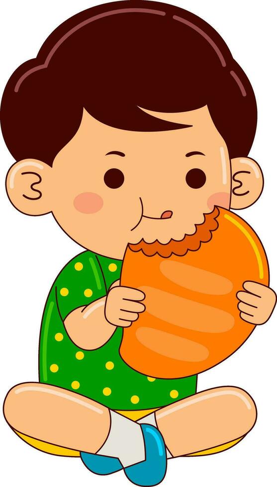 cute boy kids eating vector illustration