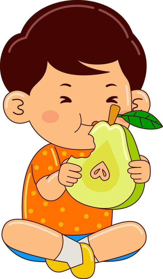 cute boy kids eating vector illustration