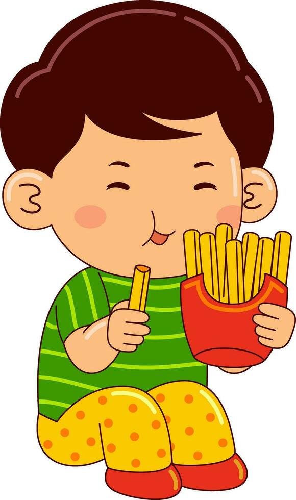 linda chico niños comiendo vector ilustración