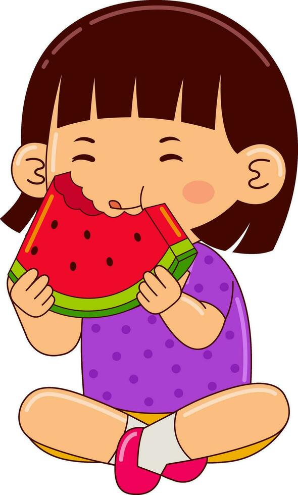 cute girl kids eating food vector illustration