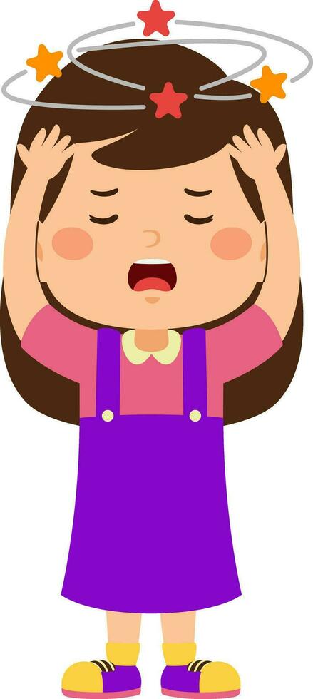 Kids Girl Unhealthy Vector Illustration