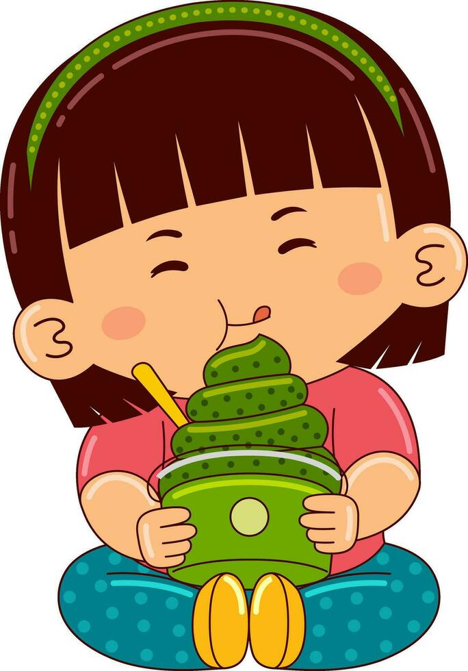 linda niña niños comiendo postre vector