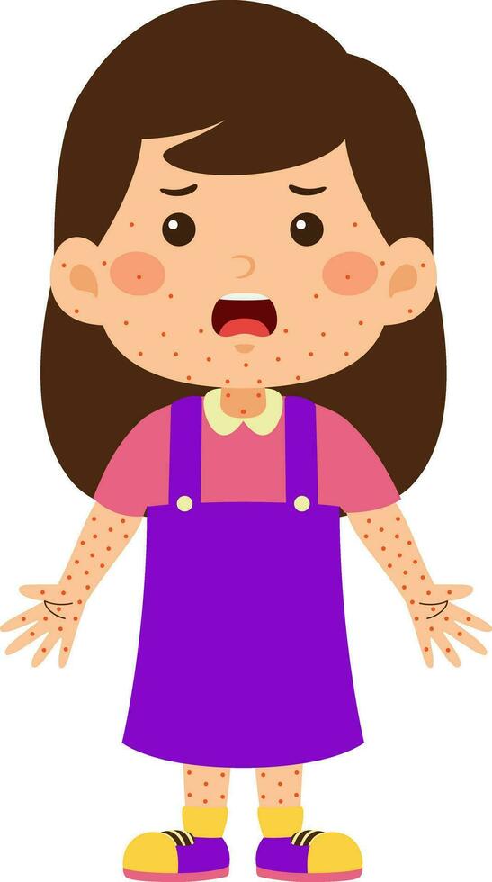 Kids Girl Unhealthy Vector Illustration