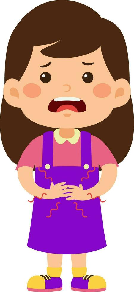 Kids Girl Unhealthy Vector Illustration
