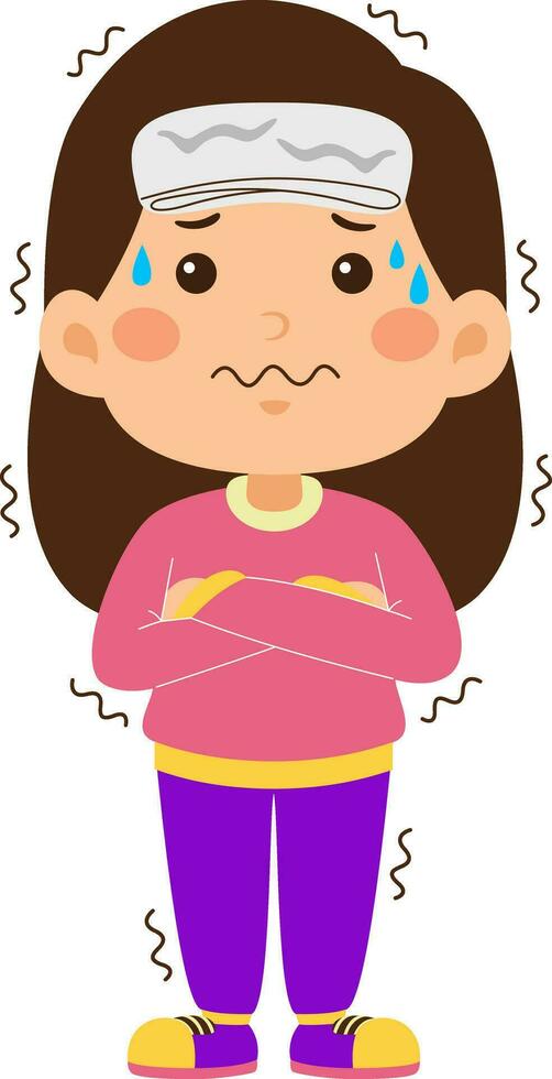 Kids Girl Unhealthy Vector Illustration