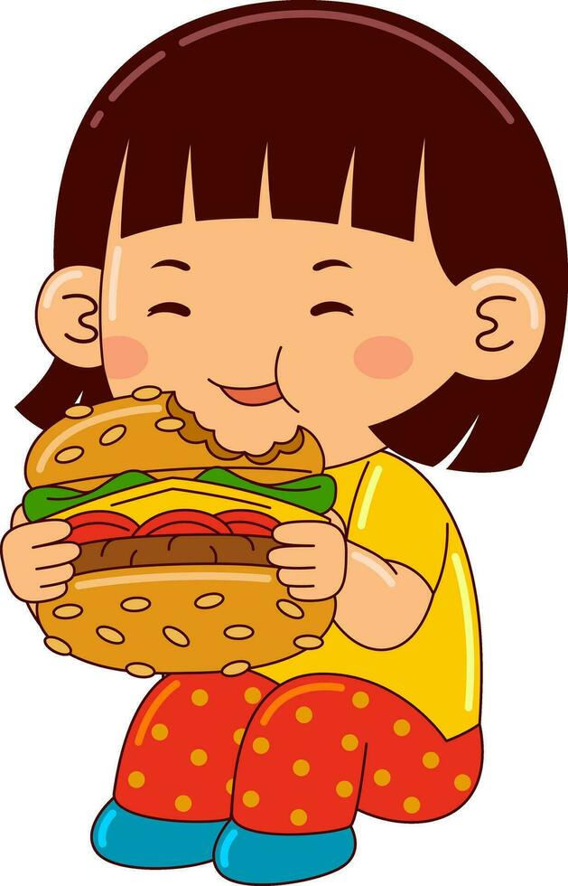 linda niña niños comiendo comida vector ilustración