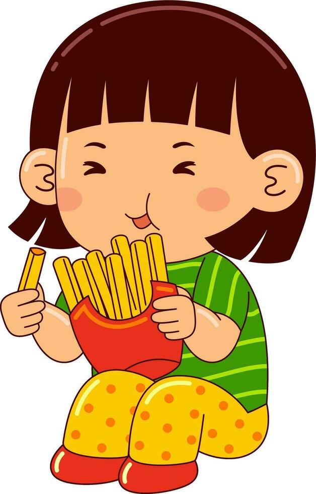 cute girl kids eating food vector illustration