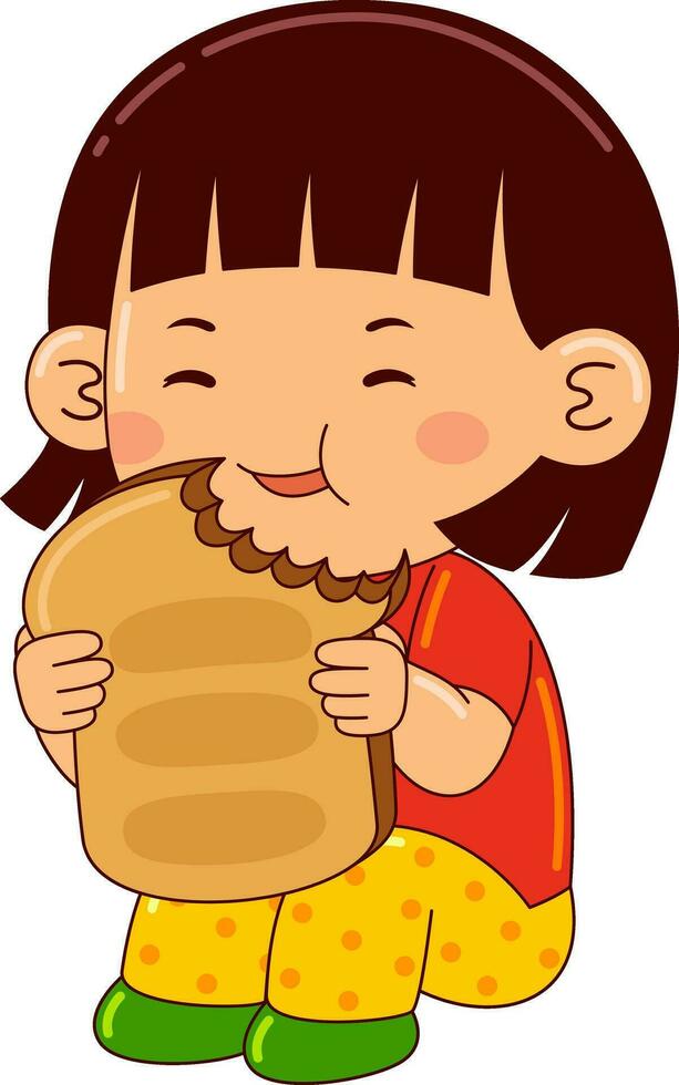 linda niña niños comiendo comida vector ilustración