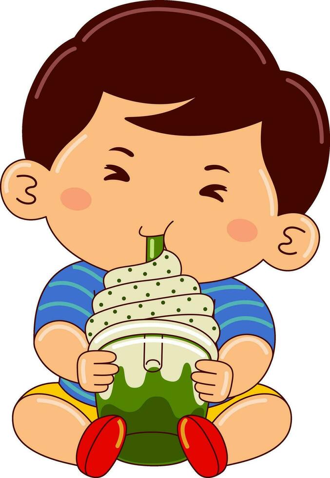 boy drinking dessert vector illustration