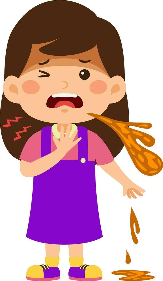 Kids Girl Unhealthy Vector Illustration