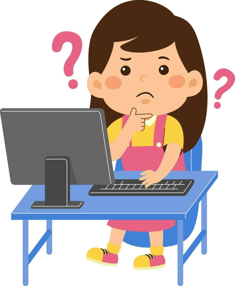 cute little kid girl use computer vector