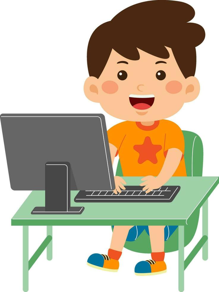 cute little kid boy use computer 34350116 Vector Art at Vecteezy