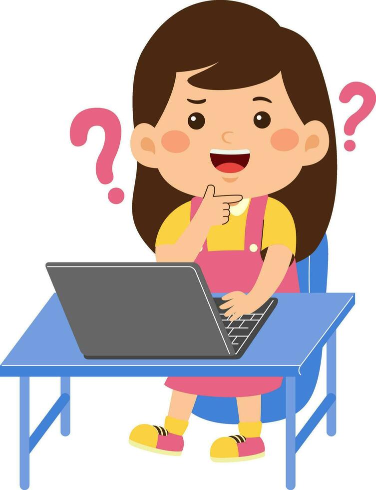 linda pequeño niño niña utilizar ordenador portátil vector