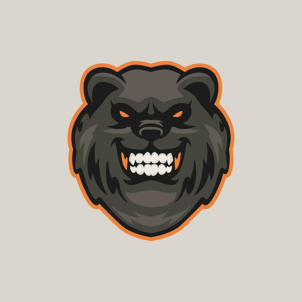 Biting teeth bear mascot head logo vector