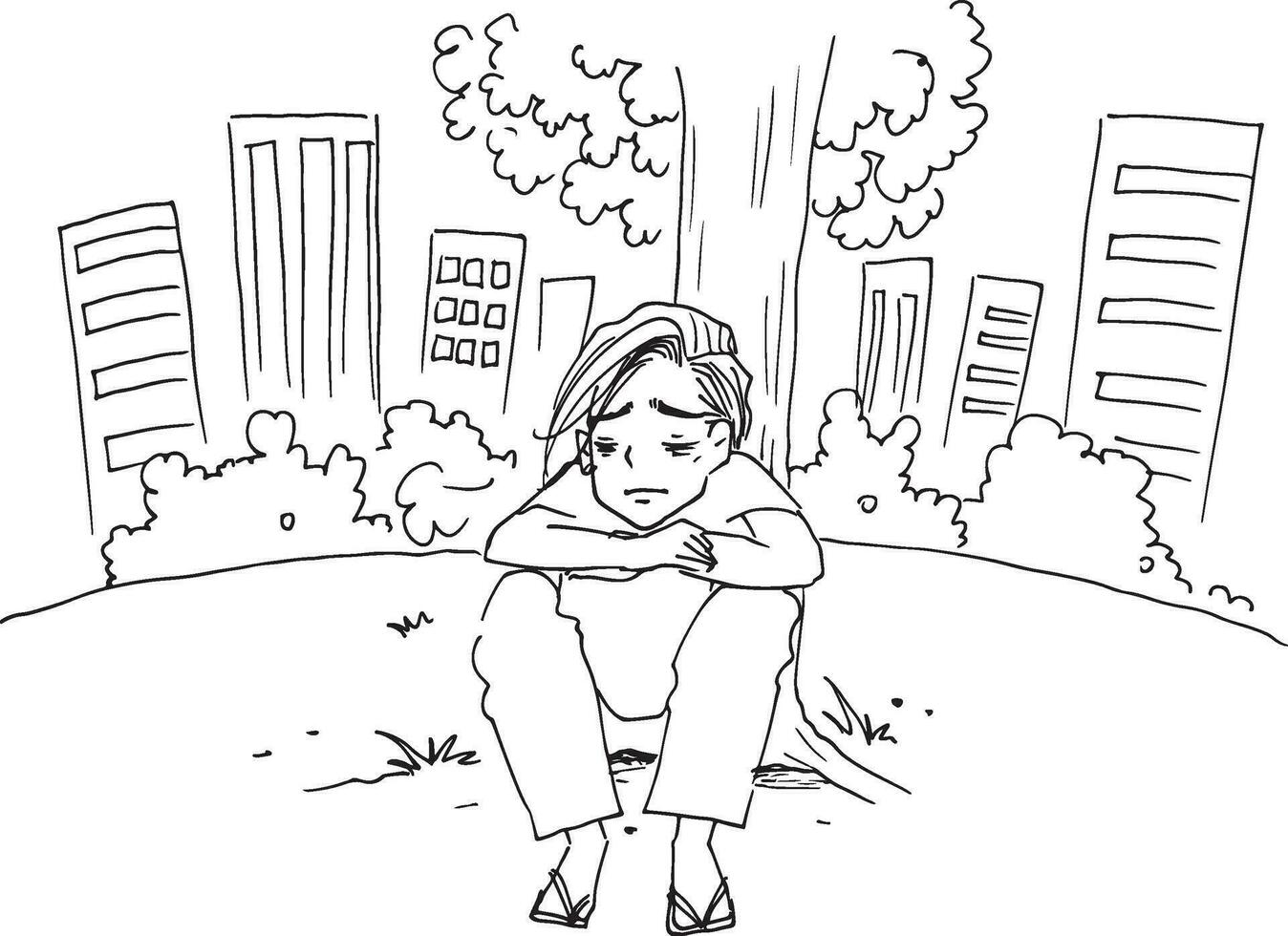 man is sad outline vector