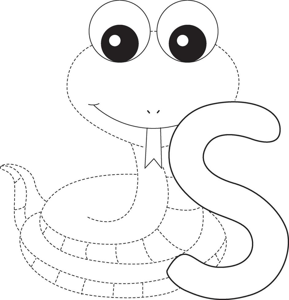 snake line art practice drawing for children vector