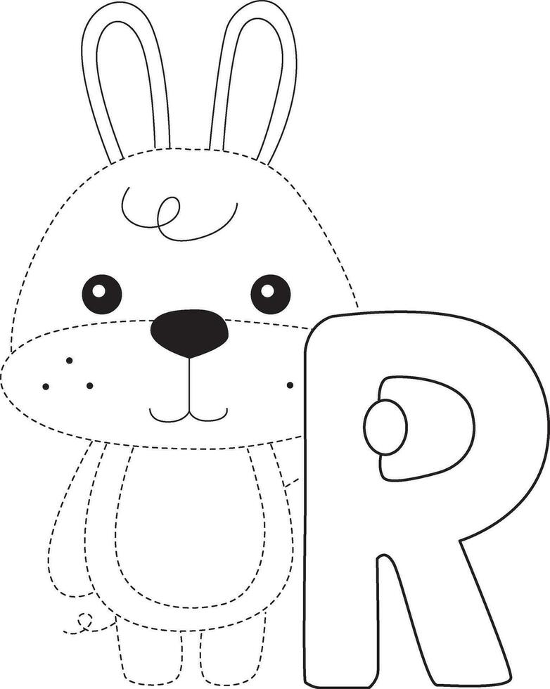 rabbit line art practice drawing for children vector