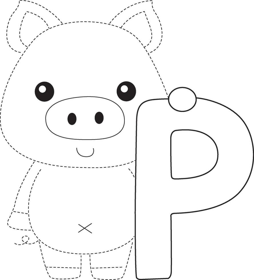 cerdo línea Arte práctica dibujo para niños vector
