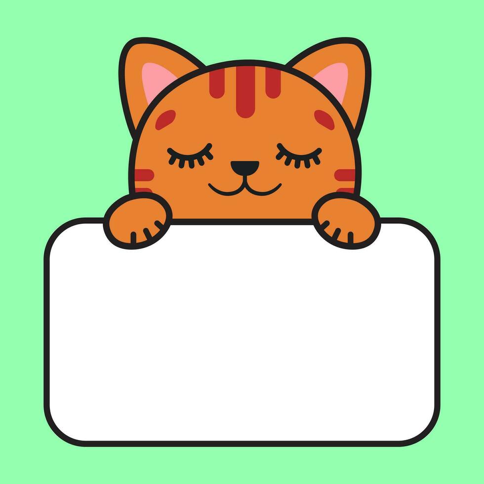 The red cat is sleeping. The cat is holding a card. Children's stickers. Stickers for notepad. vector