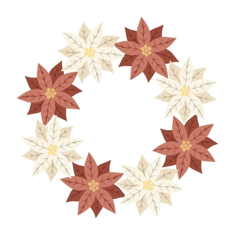 Christmas star, wreath of white and red poinsettia. Design for New Year cards, scrapbooking, stickers, planner, invitations vector