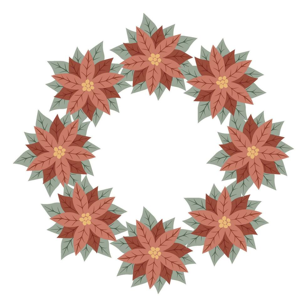 Christmas star, wreath of red poinsettia. Design for New Year cards, scrapbooking, stickers, planner, invitations vector