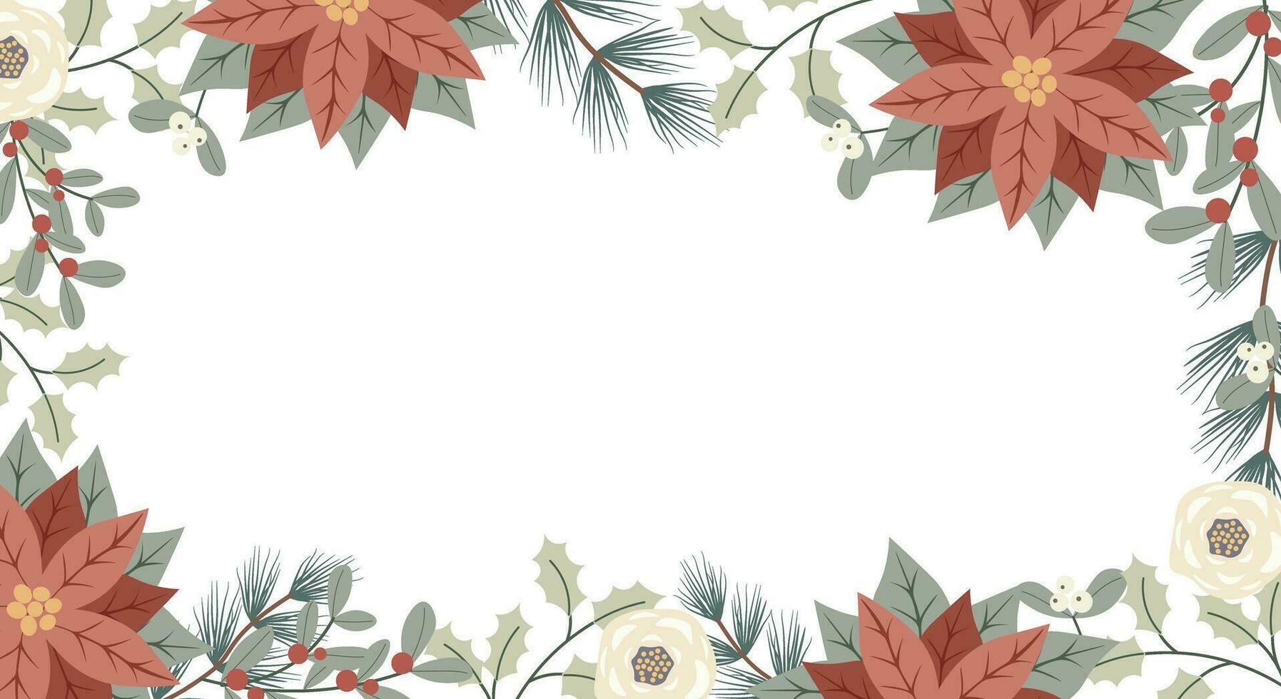 Christmas winter banner with flower poinsettia and red berries. Perfect for  greeting card design vector