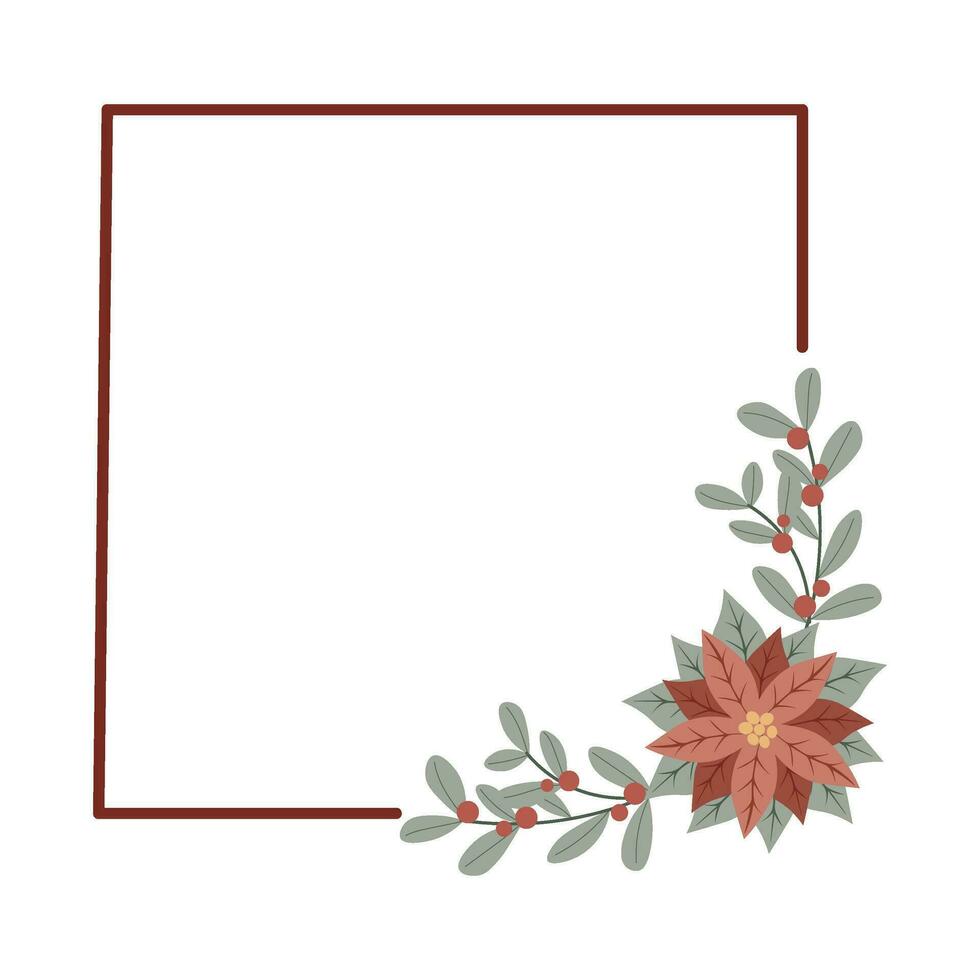 Christmas frame with red poinsettia flower.Design for New Year and Christmas cards, scrapbooking, stickers, planner, invitations vector