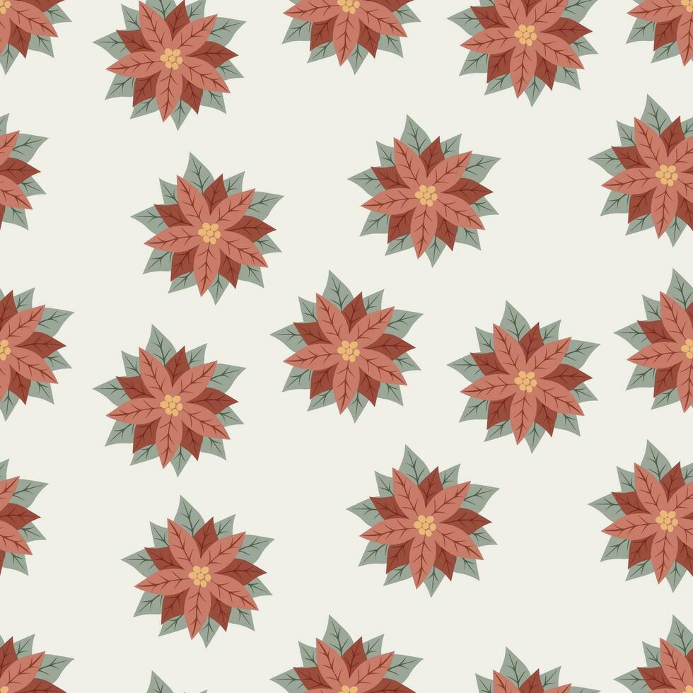 Christmas seamless pattern with winter flowers. Beautiful red Poinsettia flower. Christmas decoration.Perfect for wrapping paper, textile, fabric, print, wallpaper vector