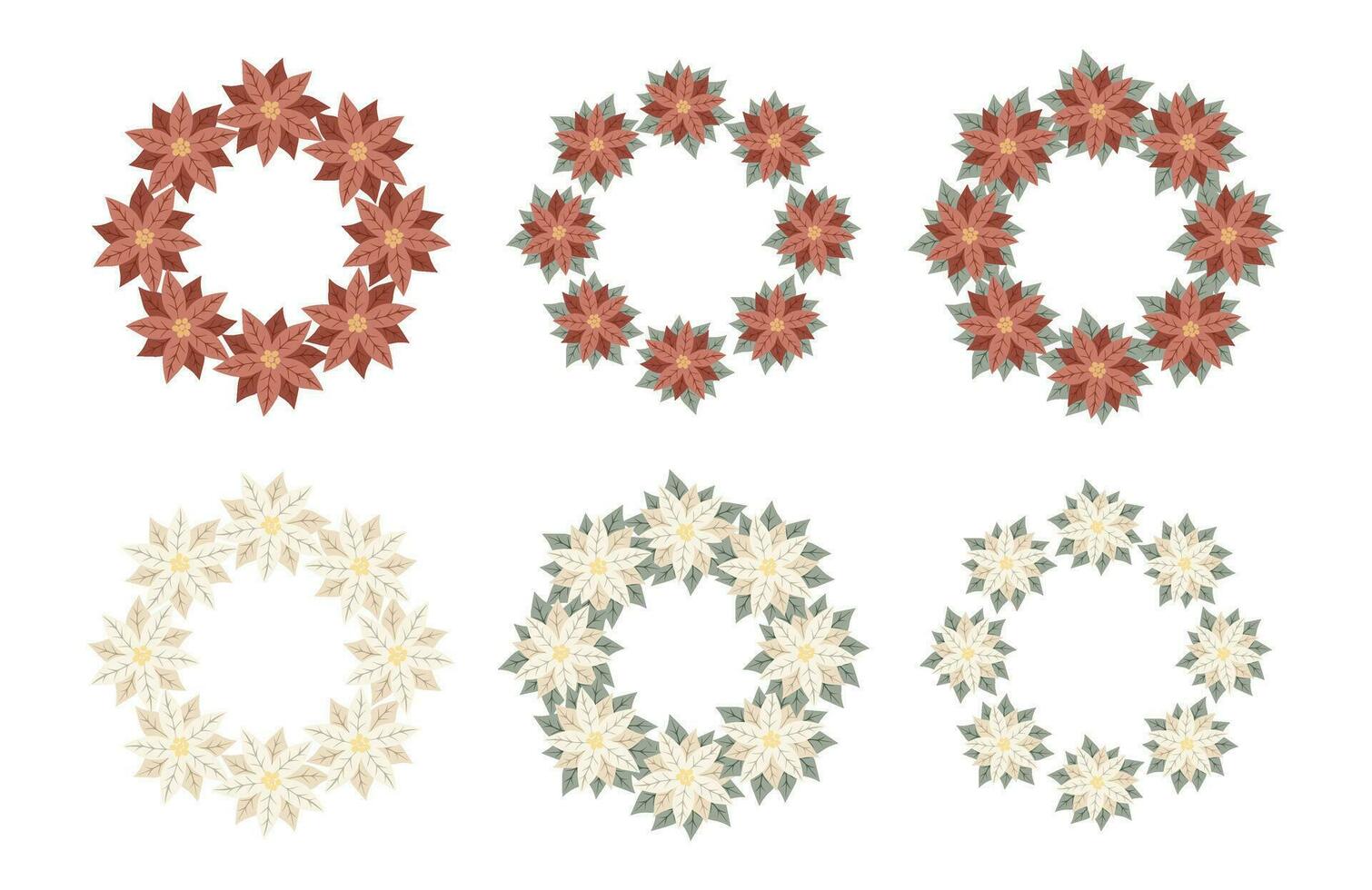 Christmas wreaths with white and red poinsettia. Design for New Year and Christmas cards, scrapbooking, stickers, planner, invitations vector