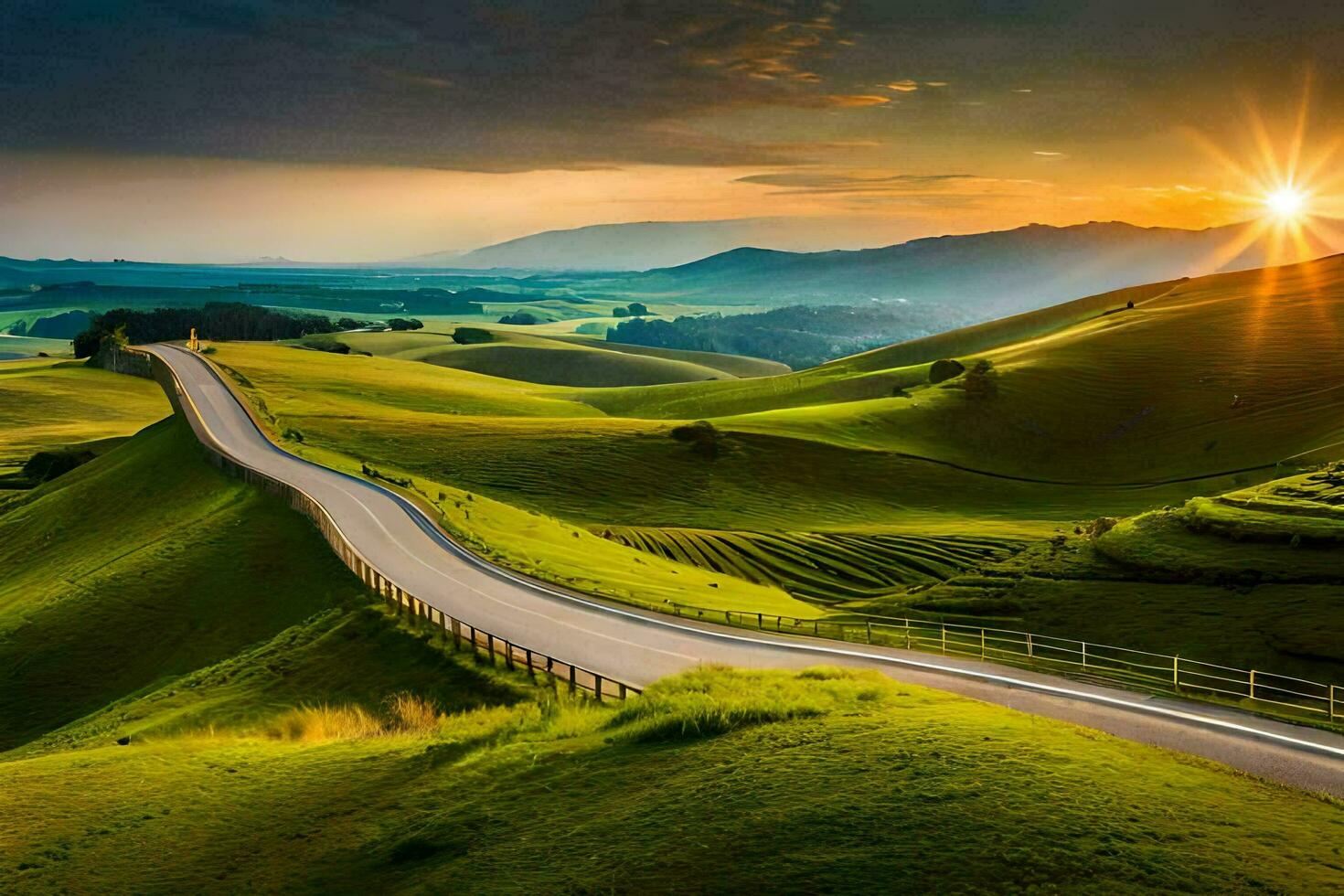 the road to the sunset. AI-Generated photo