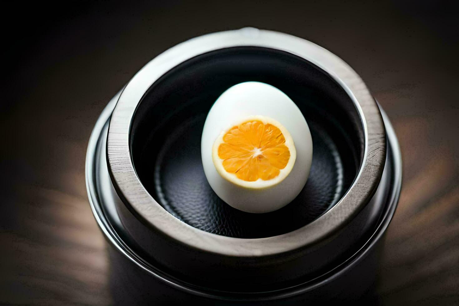 un huevo en un taza con un naranja rebanada. generado por ai foto